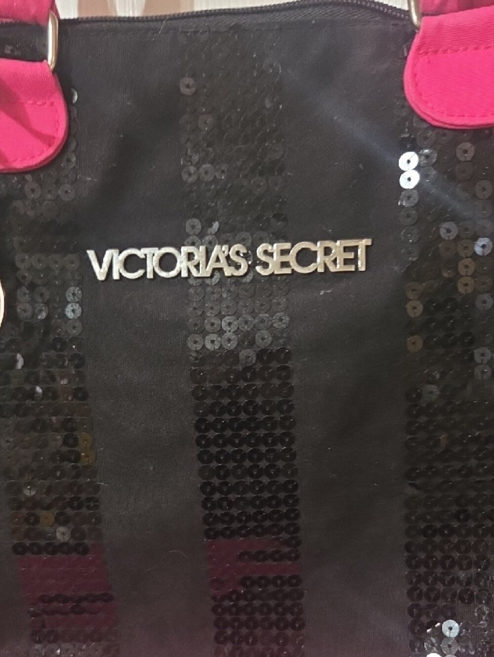 Victoria's Secret Black Sequin Tote with Hot Pink Accents - Picture 2 of 13